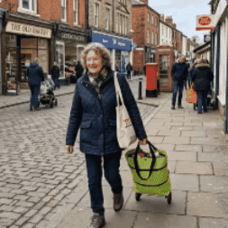 CarryLess rolling foldable tote taking the weight of heavy shopping on its wheels